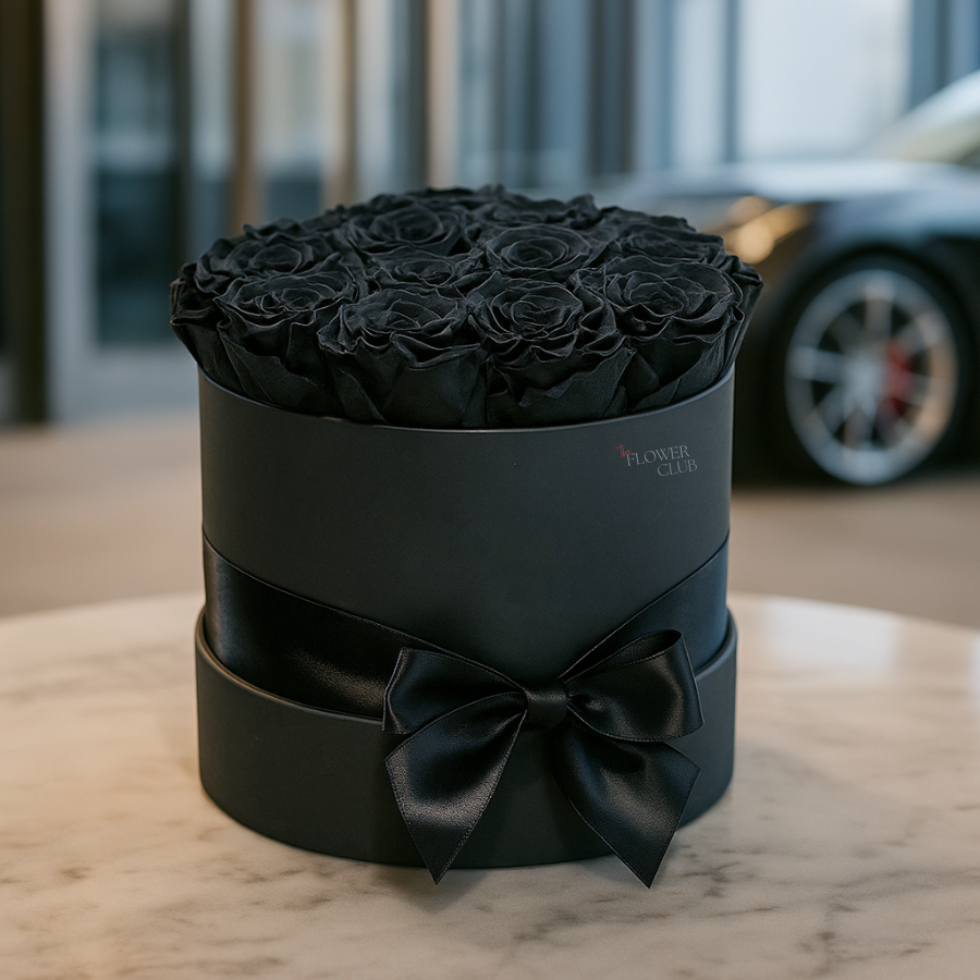 Caja de Rosas Preservadas Negras