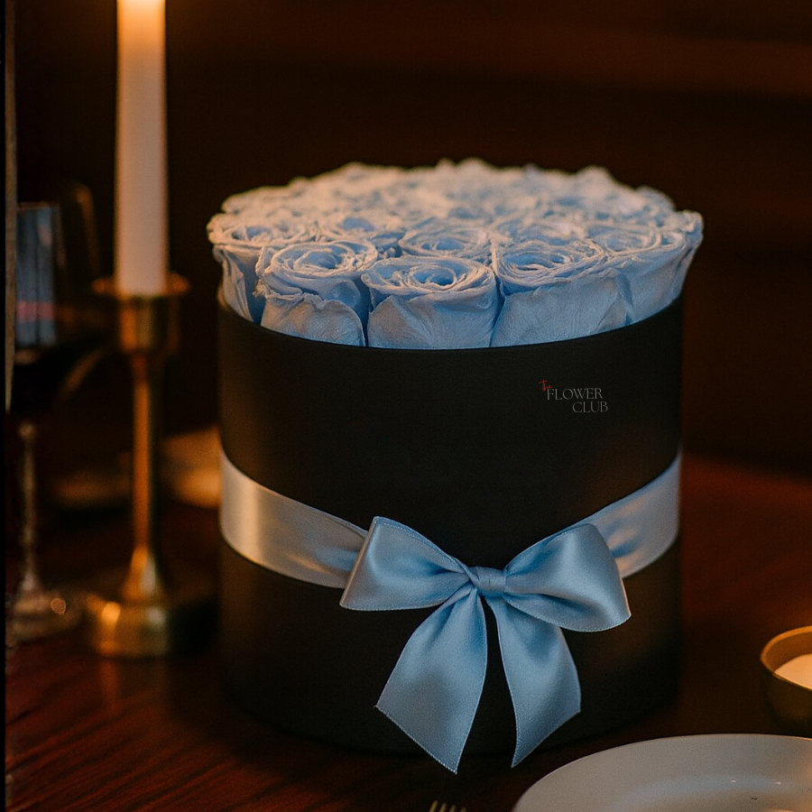 Caja de Rosas Preservadas Celeste