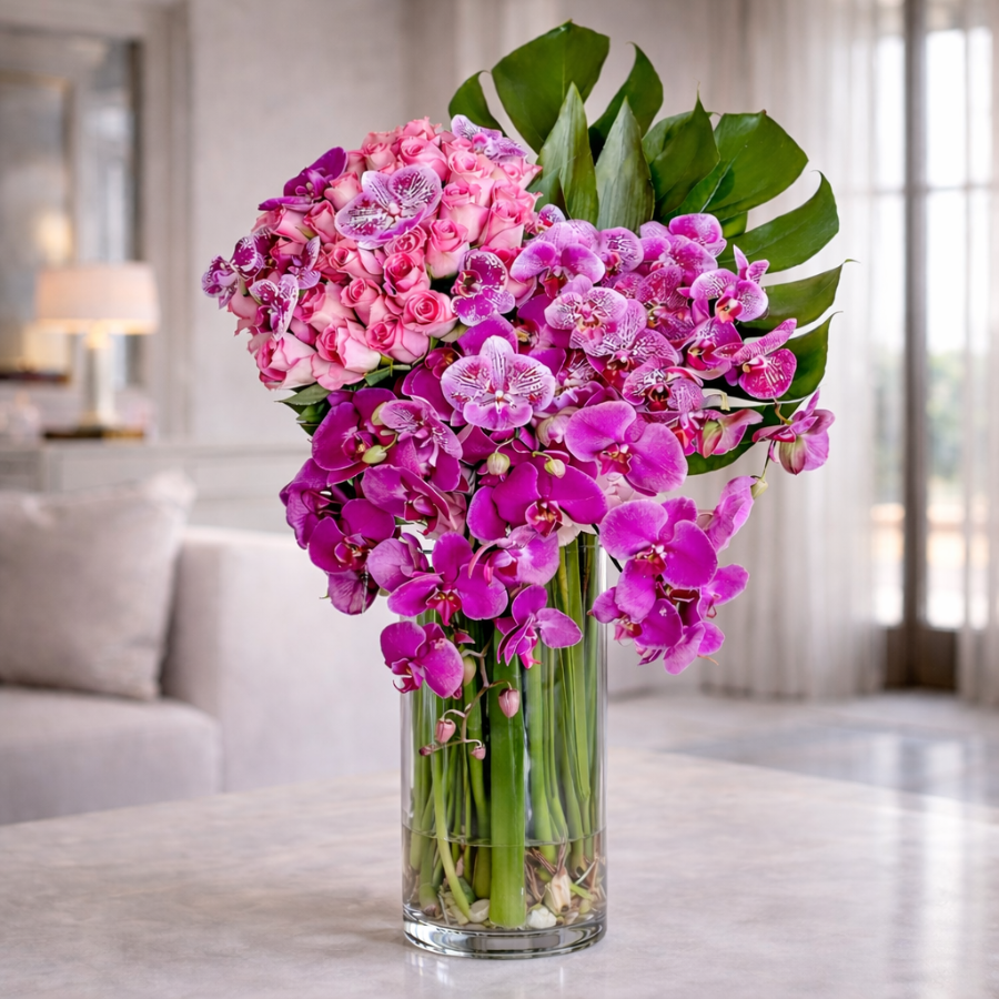 Mix de Mini Rosas y Orquídeas Frescas