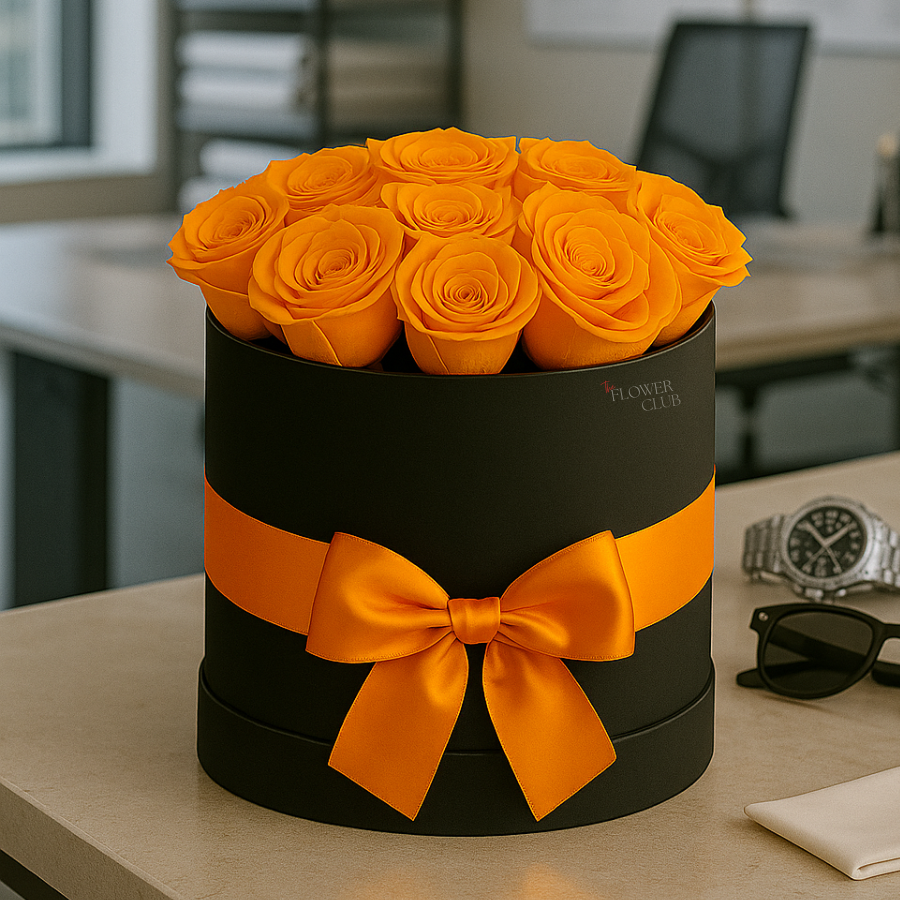 Caja de Rosas Naranja Preservadas