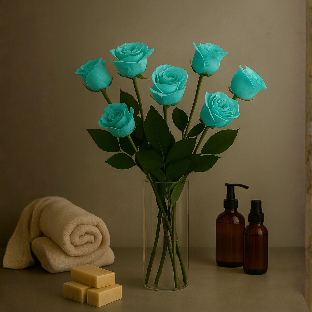 Rosas de Tallo Largo | 7 Rosas Turquesa