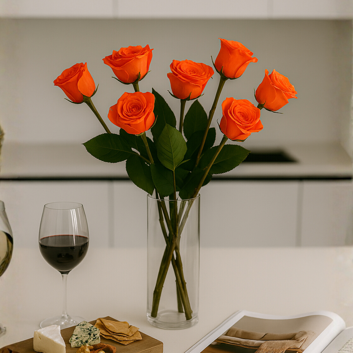 Rosas de Tallo Largo | 7 Rosas Naranja